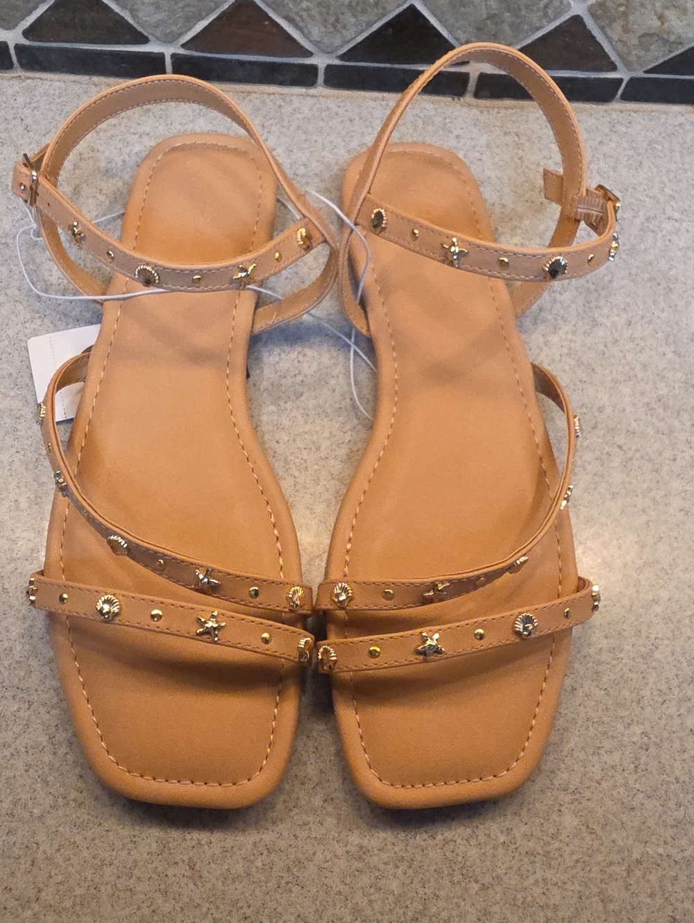 Universal Thread Tan Studded Strappy Flat Sandals